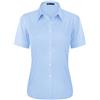 J.VER - Camicia da donna con bottoni, stretch, antirughe, a maniche corte, formale, camicia estiva da lavoro, bluse estive, top business casual, Blu, S