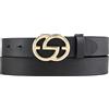 BELTINGER Cintura da donna EMIL in pelle bovina pieno fiore 3 cm | Cintura stretta da donna 30mm | Oro lucido | Nero 95cm