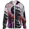 VOSERY Giacca con cappuccio e cerniera con teschio artistico, leggera, a maniche lunghe, per donne e uomini, Nero, 3XL