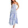 Generic Abito Maxi Senza Maniche a Righe per Donna, Abiti Estivi alla Moda, Senza Schiena, con Spalline Sottili Sagomate, Stile Bohémien, Svasato, da Sole, S