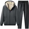 Generisch Tuta da jogging da uomo, in peluche, comoda, sportiva, con cappuccio e pantaloni da jogging, in pile, 2 pezzi, per la casa, invernale, foderata e calda, O grigio., XXL
