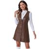 Allegra K Abito in Ecopelle da Donna con Scollo a V Senza Maniche Mini Abiti Scamiciati Marrone S