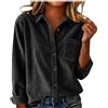 Generic Camicie da donna in velluto a coste a maniche lunghe con colletto e bottoni camicetta oversize fidanzato top giacche con tasca in velluto a coste button down camicia da donna, Nero , S
