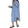 amropi Donna Maxi Bottoni Abito Camicia Sciolto Manica Lunga Camicetta Scollo a V Casual Chemisier con Cintura Blu, XXL
