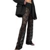 EMOTTOS Donna Pantaloni in Pizzo, Y2k Pantaloni a Vita Alta con Fondo Gamba Dritto con Motivo Floreale, Pantaloni Elastici in Vita, Slim Fit Pantaloni a Rete Trasparenti per Feste, Nero, S-XL