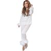 Kobilee Pigiama due Pezzi Donna Elegante Felpato Pigiama Pile Caldo Lovable Manica Lunga Sleepwear Cotone Curvy Morbido Abbigliamento da Notte Lingerie Lungo Invernale
