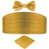 DonDon set di 3 pezzi da uomo, contenente fascia da smoking, papillon e fazzoletto da taschino, tutti dello stesso colore per occasioni festive - oro