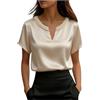 Generic Top da Festa per Donna UK Camicie in Seta e Satin con Scollo a V Estive Camicette Eleganti da Donna con Perline Casual Camicette Allentate T-Shirt per Ufficio Lavoro Pullover da Sera per Uscire, cachi