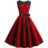 Générique Gonna di Jeans Fillette Party Women Retro Prom Abito senza Maniche anni '50 Splice Lace Solid Swing Vintage Women's Dress Donne Abiti Vintage, rosso, M