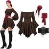 RUITOTP Costume Pirata Donna, Vestito Pirata Medievale Costume Carnevale Donna con Corsetto Foulard Gonna da Piratessa Rinascimentale Vittoriana per Carnevale di Halloween