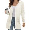 GRECERELLE Summer Cardigans for Women UK Lightweight Lace Hollow out Knit Soft Long Sleeve Open Front Beach Coverups Ladies Solid Color Sun Protection