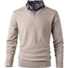 Herothorn Maglione da Uomo Maglione alla Moda Pullover Morbido al Tatto Felpa con Scollo a V e Colletto alla Coreana a Quadri o Bianco