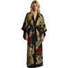 Generisch Vestaglia da donna lunga raso, kimono con fiori, in seta, accappatoio da damigella d'onore, accappatoio in seta, comoda copertura, casual, estivo, abbigliamento da caftano, O nero., M