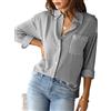 SHEKINI Donna Casual V-Colletto Lunghe Manicotto Camicia a Righe Vintage Classica Camicetta Tasche sul Petto Lavoro Eleganti Ufficio Tasca Blusa