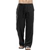 heekpek Pantaloni Uomo Lino e Cotone Pantaloni Lunghi Dritti da Uomo Estivi Leggeri e Traspiranti Casual Pantalone Lino Uomo con Comodo Cordoncino, Nero, XXL
