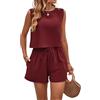 crazy bean Tuta Estiva Due Pezzi Senza Maniche da Donna Tuta Sportiva Estiva di Moda Femminile Completo Casual Estivo Top Senza Maniche e Pantaloncini a Vita Alta con Tasche Borgogna XL