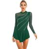 Loodgao Pattinaggio Abito Body Danza per Donna Adulto Schiena Scoperta Vestito da Danza Classica con Strass Artistico Leotard per Gara da Tutu Ballerina Latino Tango Verde S