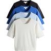 THE SET Donne Confezione da 4 T-Shirt Girocollo in Maglina Navy Blue/Blue/Light Blue/Cream S