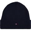 Tommy Hilfiger Uomo Berretto in Maglia Flag Cotton Beanie con Cachemire, Blu (Space Blue), Taglia Unica