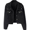 Lazutom - Giacca in denim vintage da donna con perle e borchie in jeans, Nero , 40