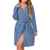 Sopesil Accappatoio Donna in Cotone a Maniche Lunghe Vestaglia Donna Corta con Scollo a V Tasche Kimono al Ginocchio Blu,3XL