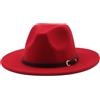 HEYANN Cappello classico Fedora a tesa larga con fibbia per cintura in feltro unisex cappello da trilby da uomo panama cappello jazz cappello per donna uomo, Colore: rosso, M
