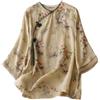 PRINCESS BRIDE Estate Hanfu Cotton-Ramie Camicetta Allentata Manica 3/4 Vestiti Cinesi con Bottone Rana Cinese Top A10, Multicolore, L