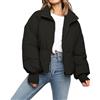 SXGYH Piumino da donna invernale corto cappotto casual trapuntato a maniche lunghe con zip giù giacche capispalla, nero, Medium