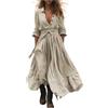 LOKLNEYK Abito Lungo Boho Donna in Lino Cotone Maniche Lunghe Casual Confortevole Tenuta Elegante Estate Taglia Grande Fluido Etnico Vacanza Festival Stile Artistico