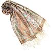 Lorenzo Cana Pashmina - Sciarpa in tessuto jacquard, 100% seta, motivo Paisley, in seta pashmina, multicolore, 70 x 190 cm, Avorio pastello, Taglia unica
