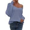 BOTCAM Maglione da donna a maniche lunghe, con spalle scoperte, felpa larga, maglietta sexy, scollo a V, casual, per l'inverno, elegante, tinta unita, Blu, S