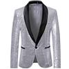 Generisch Abito glitterato da uomo con paillettes blazer con stampa smoking a maniche lunghe giacca lucida giacca da festa cappotto da uomo Capodanno vestito giacche da discoteca costume da uomo