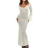 Faretumiya Abito lungo in maglia trasparente per donna, a maniche lunghe, all'uncinetto, aderente, senza schienale, da spiaggia, bikini, copri-costume, S