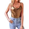 VIDUSSA Top canottiera da donna con scollo a cowl, senza maniche, luccicante, con brillantini, camicetta/blusa estiva, Oro, S