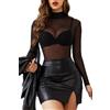 Avidlove Body Donna Maniche Lunghe Sexy Lingerie Pizzo Fishnet Bodysuit Top | Collo a lupetto,Body trasparente,Bottoni a pressione al cavallo,Elasticizzato e traspirante,Clubwear Festival Outfit