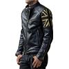 MAXDUD Giacca da uomo Brando con bandiera britannica vintage Cafe Racer Union Jack bandiera del Regno Unito motociclista in pelle nera