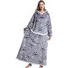JOREAY Coperta extra lunga con cappuccio, da donna, uomo, Sherpa, coperta indossabile, soffice e gigante, con cappuccio per adulti, Raccoon, Taglia unica