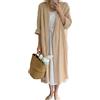 amropi Donna Maxi Bottoni Abito Camicia Sciolto Manica Lunga Camicetta Scollo a V Casual Chemisier con Cintura Cachi, XXL