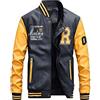 Vogstyle Uomo/Signori/Ragazzi PU Pelle College Baseball Jacket Felpa Motociclista Giacca Giubbotto Giallo L