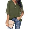 Placitiume - Camicetta da donna, estiva, a maniche corte, con scollo a V, in chiffon, top casual elegante, Verde militare, 3XL