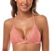 SHEKINI Reggiseno in Pizzo per Donna Senza Fili Triangolo Imbottito Bralette da Donna con Chiusura Anteriore Reggiseni Halter per Donna, Rosa anguria., XL
