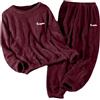 Fulidngzg Pigiama Uomo Donna Invernale S-5XL in Velluto Corallo Spessore 2 Pezzi con Pullover Pile e Pantaloni Caldo Pigiami Abbinati Coppia Simpatici Casual Matching Pajamas Elegante per Case Esterno,Bordeaux