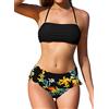 SHEKINI Costume da Bagno Donna Due Pezzi Imbottito Halter Regolabile Bandeau Bikini Top Costumi Due Pezzi Donna Vita Alta Controllo Addominale Bikini Fondo(S, Nero Y)