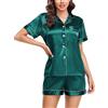 Lovasy Pigiama Donna Estivo in Raso con Bottoni Davanti Corto Seta Spalline Bianco Nero Blu Pigiami Donna Seta Corto Set
