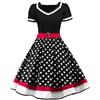 AXOE Donna Vestito Anni 50 Rockabilly Scollo a Cuore con Cintura Regolabile Abito da Cerimonia per Feste e Occasioni Speciali Nero e Pois Bianco, Taglia 50, XXL