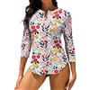 WOWENY Costume da Bagno Anti UV da Donna, con Protezione Rashguard, Maniche A 3/4 Cerniera A 1/4 Asciugatura Rapida, per Acqua, Surf, Spiaggia