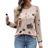 PASUDA Maglietta Donna Maniche Lunghe Cotone T-Shirt Elegante Camicia con Girocollo Stampa Tee Magliette Casual Moda Shirt Blusa Tee Tops(Fiore Marrone,S)