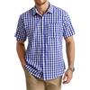 HISDERN Camicia Quadri Uomo Manica Corta Camicie Scozzese Uomo con Tasche Cotone Bottoni Estiva Regular Fit Blu 2XL