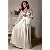 YUHOOE Donna Pigiama Kimono,Kimono In Raso Abiti In Pizzo Trasparente Sexy Con Scollo A V Lingerie Babydoll Accappatoio Lungo Con Cintura,Indumenti Da Notte In Seta Da Sposa Per La ta Di Nozze,Bianco,L