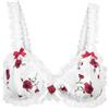 Satini Bralette in Raso con Volant e Rose, Bianco - Rose Rosse, XL